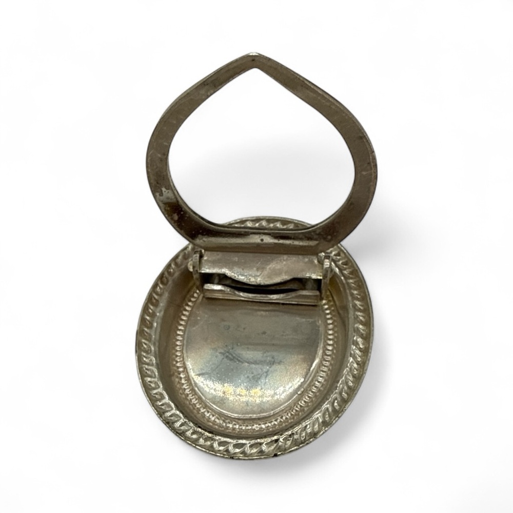 Vintage Pressed Flower Victorian Scarf Clip- Silver-Tone & Orange Floral Oval - Picture 5 of 5